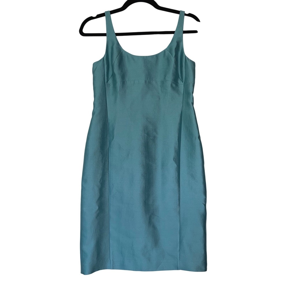 Talbots Petites Teal Blue Silk Cotton Blend Sleeveless Sheath Dress 4P
